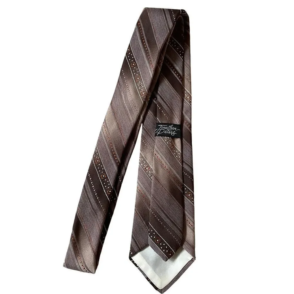 Vintage Jonathan Peters Tie | 80s 90s Brown Striped Slim 3”, Business Formal